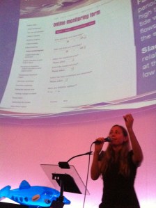 Dr Chandra Salgado Kent explains the online monitoring form at Dolphin Watch training