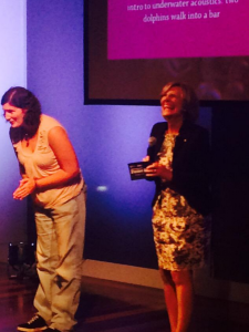 "Tursiops Wins Again!" - Lyn Beazley presents me as the FameLab WA People's Choice winner